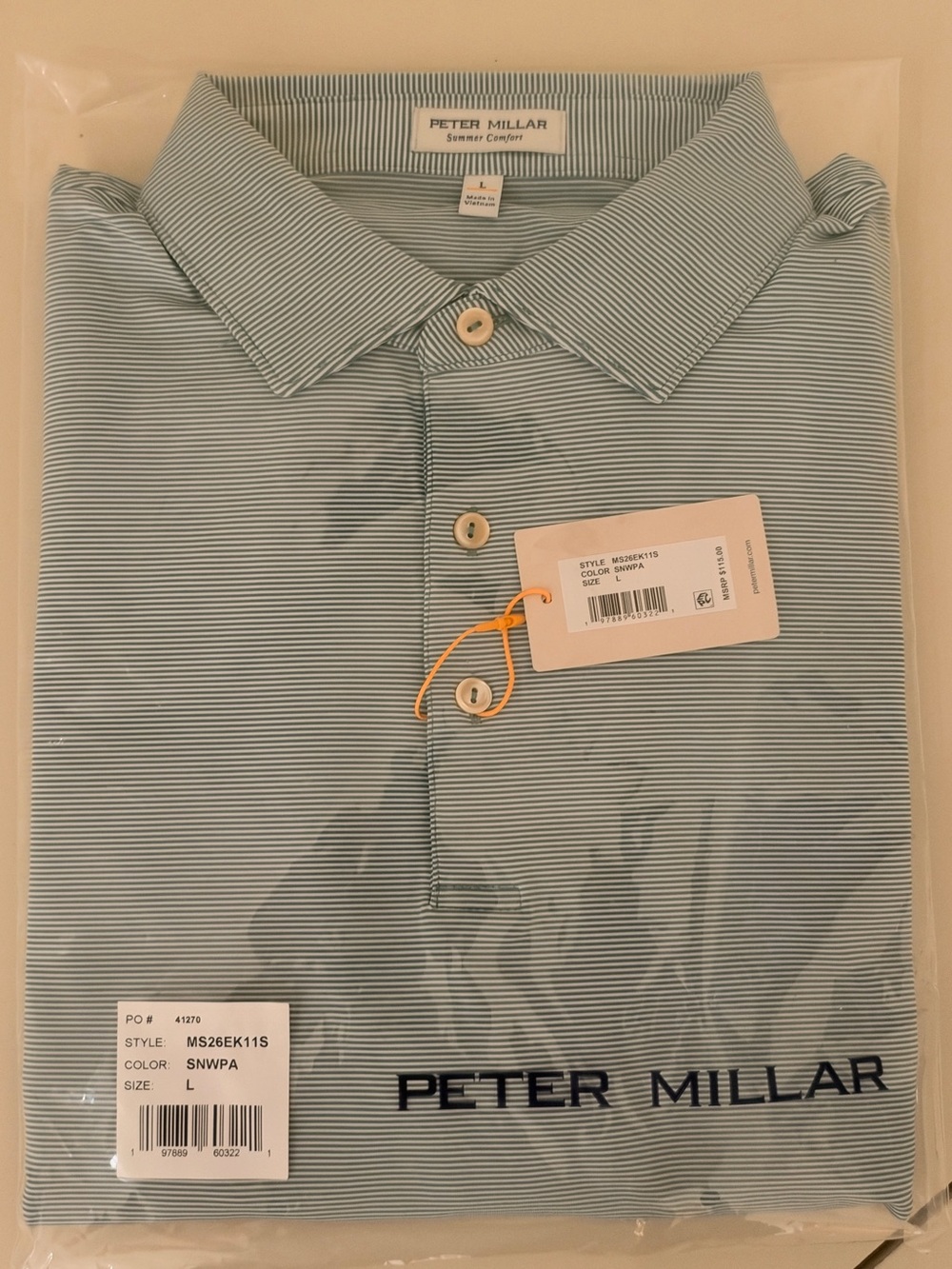 Peter Millar Men’s Green Striped Polo Shirt